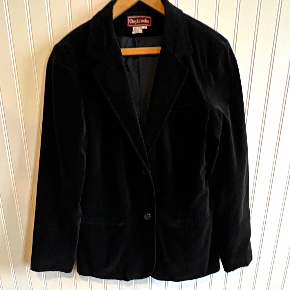 Claybrooke Vintage Black Velvet Blazer Jacket Womens 12 Western 100% Cotton
